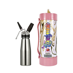 Whip cream with peach cream chargers and a cream whipper