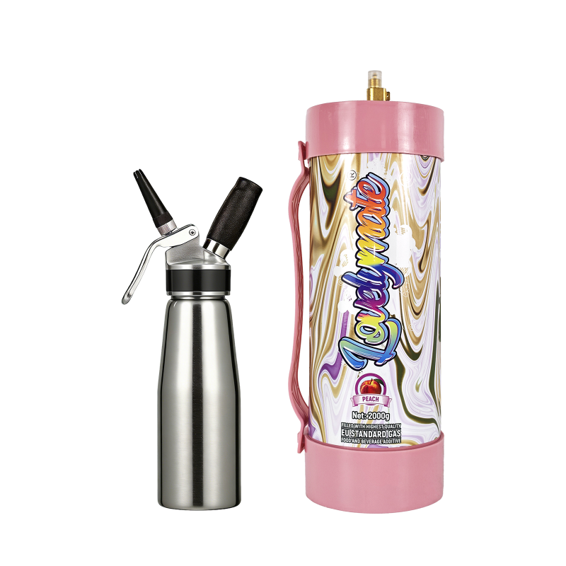 Whip cream with peach cream chargers and a cream whipper